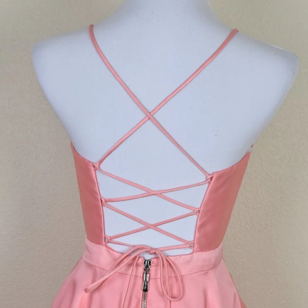 Sherri Hill 52821 V-Neck Ball Gown With Lace Up Back CORAL 4 - Picture 6 of 9